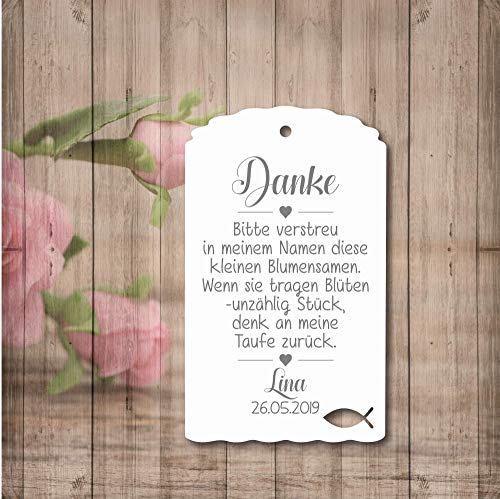 Geschenkanhänger Papieranhänger Tags Etiketten Danke Taufe Konfirmation Kommunion Hochzeit Blumensamen