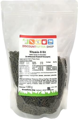discountfutter.shop Vitamin B Kit I für Pferde (Pellet) I reichhaltig an B-Vitaminen + Biotin I Pferdefutter für harmonische Verdauung, Starkes Immunsystem (1,0 kg)