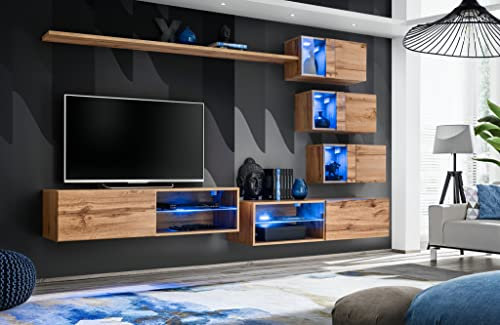 ASM Ensemble Meuble TV Mural Switch XXIV - L 260 X P 40 X H 170 Cm - Marron