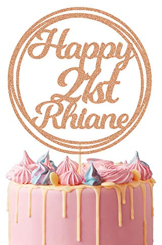Personalised Birthday Cake Topper | Circle Design Cake Topper With Any Name Age 16th 18 21 30 40 50 60 | Double Sided Glitter Card | Rose Gold