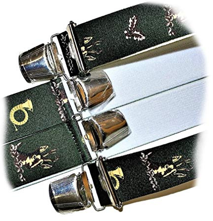 EDERER JÄGER Hosenträge HIRSCH JAGDHORN AUSTRIA-ÖSTERREICH-VIENNA-WIEN im JÄGER Design 35mm Breit in H-Form mit 4 extra starken Clips/Jagdhorn Hirsch grün P-008