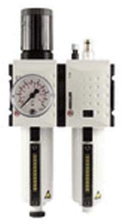 RIEGLER FU 606-M FUTURA Wartungseinheit zweiteilig mit Metallbehälter, Sichtrohr und Manometer, Halbautomatisch, Baugröße 4, 0,5-8 bar, G 1