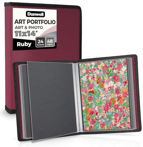 Dunwell Portfolio artistique de 27,9 x 35,6 cm avec papier de montage, rubis, grand porte-documents pour affichages d'œuvres d'art, 48 pages, dossier de présentation avec pochettes en plastique