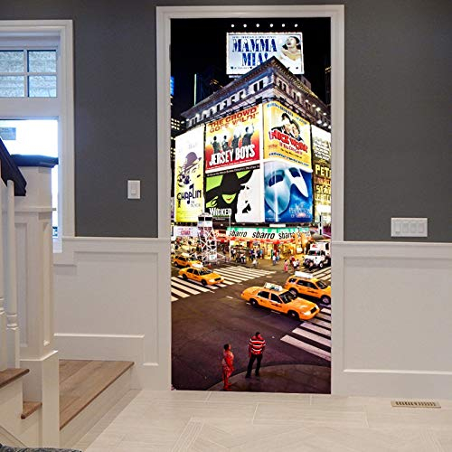 A.Monamour Türtapete Selbstklebend Türfolie Türposter 3D Times Square In New York City Bei Nacht Vinyl Folie Türdeko Tapete Wandbild Türaufkleber Türtattoo 90x200cm
