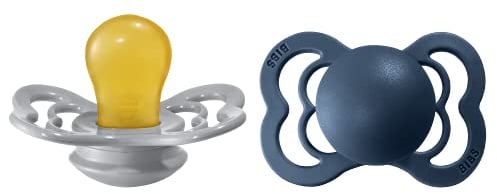 BIBS Supreme Schnuller 2er-Pack, BPA-frei, Symmetrischer Nippel. Naturkautschuk/Latex, Hergestellt in Dänemark. 0-6 Monate (2er Pack), Cloud/Steel Blue