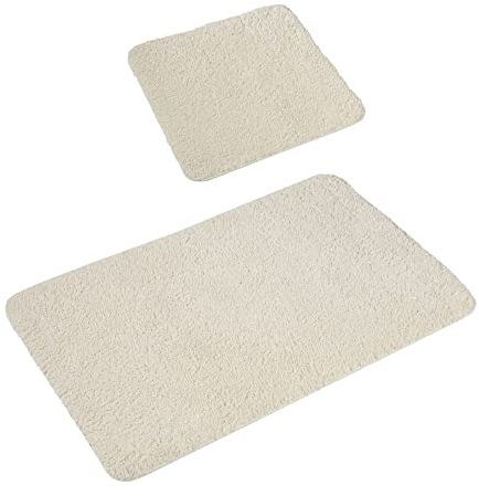 PANA® 'Florenz' Badteppich Set • Flauschige Vorleger für Badezimmer und WC • Waschbare & rutschfeste Badematten • Bad Set 45 x 45 cm ohne WC-Ausschnitt + 50 x 80 cm • Farbe: Creme