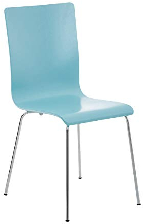 TPFLiving Besucherstuhl Peppo Stapelbar aus Holz und Robustem Metallgestell in Chromoptik | Platzsparender Lehnstuhl mit Ergonomisch Geformter Sitzfläche Farbe: Hellblau