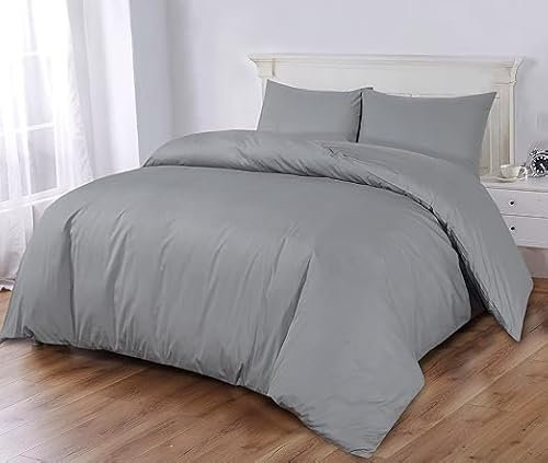 Super King Size Duvet Cover Set, 1000 TC 3 Pc Quilt Cover, Light Grey Bedding Set, Cotton Duvet Covers, (1 Duvet Cover Super King Size, 2 Pillowcases), Soft Egyptian Cotton Bedding.