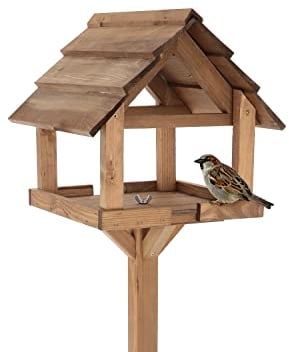 MAZUR International Vogelfutterhaus mit Ständer aus Holz wetterfest Vogelfutterhaus für Garten Balkon
