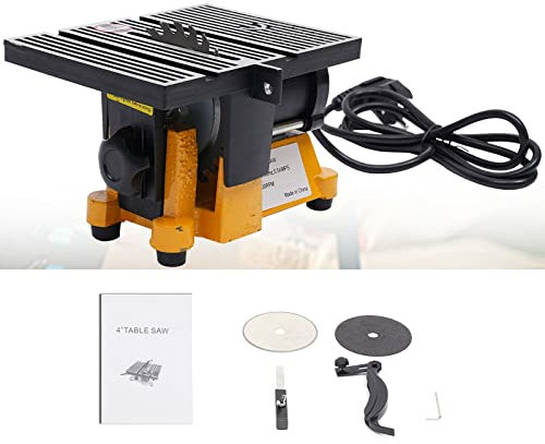 Portable Table Saw Small Benchtop Woodworking Cutting Polishing Machine 4500rpm Bandsaw Desktop Saw Electric for DIY Handmade Wooden Model Crafts, Metal, Ceramic Tile, Glass Cutting, Yellow
