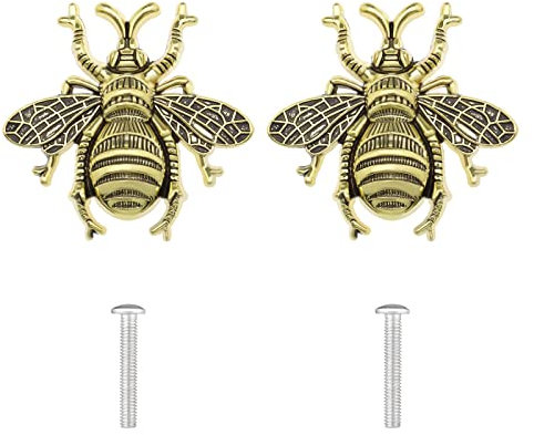 VGOL 2PCS Drawer Knobs Bee Pull Handles with Screws for Cabinet Wardrobe Kitchen Cabinet Cupboard Door Dresser Closet Antique Gold