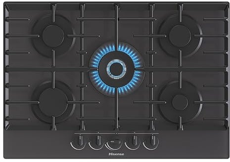 Hisense GG773B - Placa de gas integrada (75 cm, 5 quemadores, acabado de vidrio templado), color negro