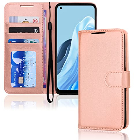 TECHGEAR Leather Wallet Case for Oppo Reno 7, Flip Protective Case Cover with Wallet Card Holder, Stand & Wrist Strap - Rose Gold PU Leather with Magnetic Closure for Oppo Reno 7 4G