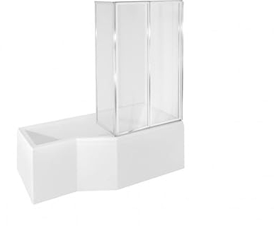 VBChome Badewanne mit Duschabtrennung 150x75 cm Rechts Acryl SET Siphon Eckbadewanne Weiß Design Modern Dreiteilige Duschabtrennung Ablaufgarnitur Viega Simplex Wanne Schürze Ablaufgarnitur Füße
