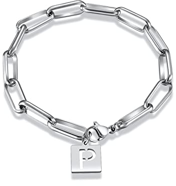 Skcess Armkette Damen, Herren Armband Edelstahl Alphabet P Englisches Armband Edelstahl Verschluss Hummerschere Posaune Armband