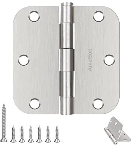 AmzGod Charnières de porte en nickel brossé – Lot de 12 charnières de porte intérieures arrondies en nickel satiné de 8,9 cm avec rayon de 1,5 cm – Fer plat résidentiel standard 8,9 cm Argenté