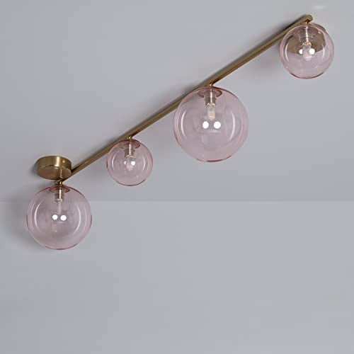 LEDKIA LIGHTING - Lámpara de Techo Moonlight Brass | Metal y Cristal | 4 Focos Ajustables | Compatible con Bombillas G9 | Adecuada para Salón y Dormitorio, Rosa, Cristal