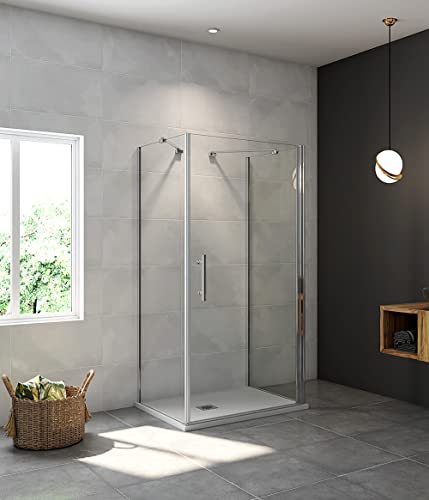 Aica Sanitär Duschkabine U-FORM Duschabtrennung U-Kabine 80x80x80cm Dusche Duschtür 6mm Nano Glas Drehtür H185cm