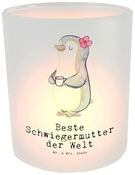 Mr. & Mrs. Panda Windlicht Schwiegermutter - Geschenk, Teelichter, Teelichthalter, Dankeschön, Schwiegermama, Teelichtgläser, Kerzenglas, Glas