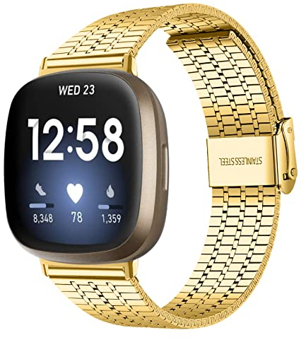 Gimuk Kompatibel mit Fitbit Versa 4/Fitbit Versa 3 Armband für Damen und Herren, Metall Edelstahl Versa 4 Armband Ersatz Uhr Armband Zubehör Armband für Fitbit Versa 4/Sense 2/Sense