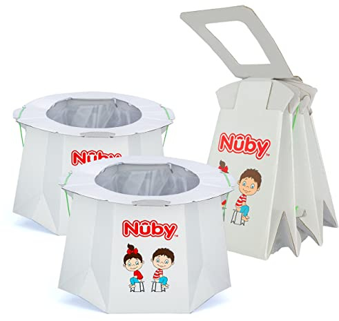Nuby Disposable Travel Potty with Liner - Foldable and Portable Potty; Toddler Potty Essential for Camp, Trips, & Car Rides - Travel Potty for Toddler, 2 Pack