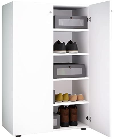 VCM Holz-Schuhschrank | Maße: H. 110 x B. 70 x T. 39 cm | Allzweckschrank | 5 Fächer | 2 Drehtüren– Lona