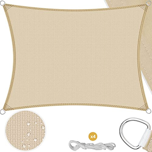 KESSER® Sonnensegel Sonnenschutz Windschutz | wasserabweisend & windabweisend | 5-Fach quer vernäht robust & stabil Schattenspender Garten Balkon Terrasse | Rechteck Creme 2x2 m HDPE