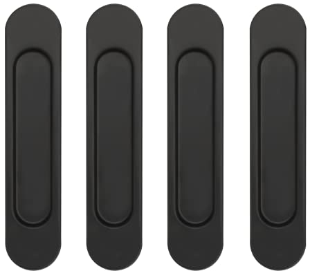 Lot de 4 Poignée de Porte Interieur Poignées Porte Coulissante Noires Ovales Auto-Aadhésives Poignée De Cuisine Sans Perçage Poignée Placard en Alliage d'aluminium Poignée Meuble Cuisine