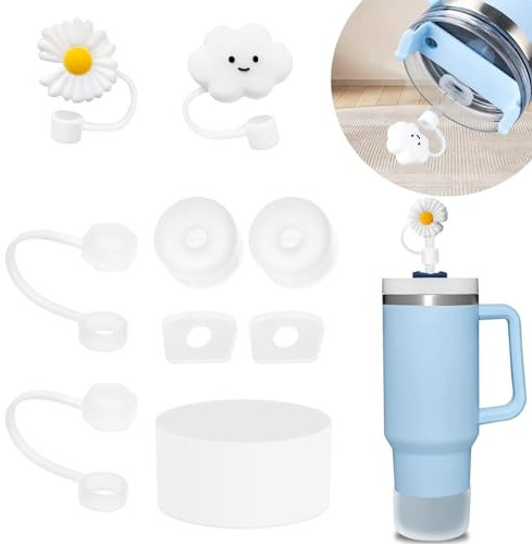 BonneChance Stanley Cup Accessories Set: 6 Piece Silicone Spill Proof Stopper, 2 Straw Cover Cap, 1 Silicone Boot for Stanley 40oz & 30oz Tumbler (WHITE)