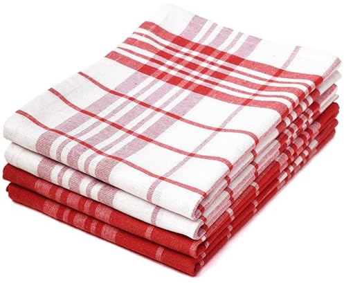 Encasa XO Küchenspiele und Küchenspiele Red Non-Terry Toallas de Felpa de algodón hautement absorbantes | 70x45 cm | Vielseitig einsetzbar zum Waschen und Reinigen 4er-Satz