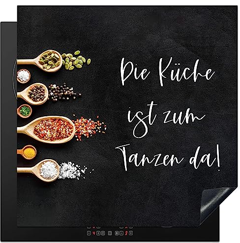 KitchenYeah© Herdabdeckplatte Einteilig Herdabdeckung Abdeckplatte für Ceranfeld Abdeckung Induktionskochfeld Aufrollbare Matte Zitate & Sprüche - Die Küche ist zum Tanzen da! - 78x78