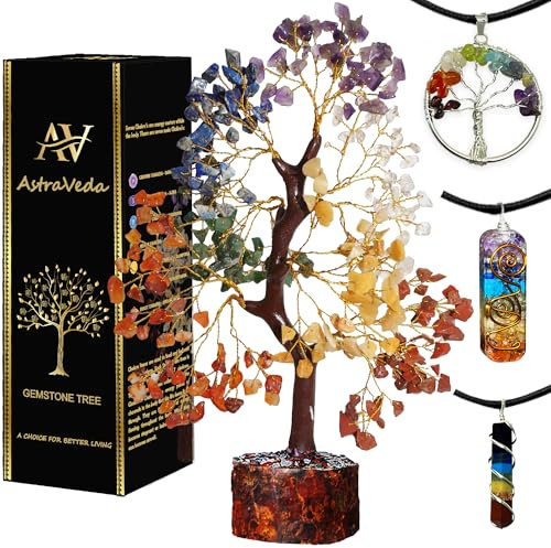 AstraVeda 7 Chakra Tree, Tree of Life, 7 Chakra Pendant, Crystal Tree, Feng Shui Tree, Positive Energy Tree, Meditation Gift, Crystals and Stones, Spiritual Items, 300 Beads