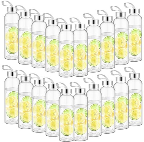Zubebe Wiederverwendbare Wasserflaschen, transparent, mit auslaufsicheren Edelstahldeckel, Acrylflaschen mit Nylon-Tragegurt, Shaker-Flaschen für Wasser, Milch, Smoothie, Saft, Getränke (400 ml), 20