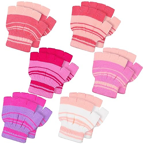 SATINIOR 6 Paare Kinder Halbfinger Handschuhe Winter Fingerlose Handschuhe rutschfest Warm Halbfinger Fäustlinge (Einfach, 1-4 Jahre)