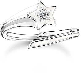 THOMAS SABO Damen Ring Stern mit weißen Steinen und weißer Kaltemaille Silber 925 Sterlingsilber, Kaltemail TR2443-041-14