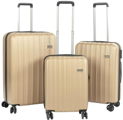 HANSEKOFFER Koffer Set 3 teilig · Reisekoffer mit Rollen · Hartschalenkoffer Set mit Zahlenschloss · Trolleys Handgepäck, Mittelgroß & Groß · Leicht · Beige