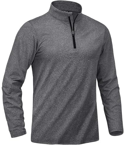 KEFITEVD Fleece Tops for Men Zip Golf Shirts Warm Long Sleeve Midweight Athletic Running Walking Sweater,Dark Grey,2XL