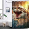FABTOP Duschvorhang Lustig 180x180 cm, Coole Katze Reitet Hai Duschvorhänge 3D Hai Fisch Bad Vorhang, Meeresmotiv Haifischwal Shower Curtains Wasserdicht (6,200 x 240 cm)