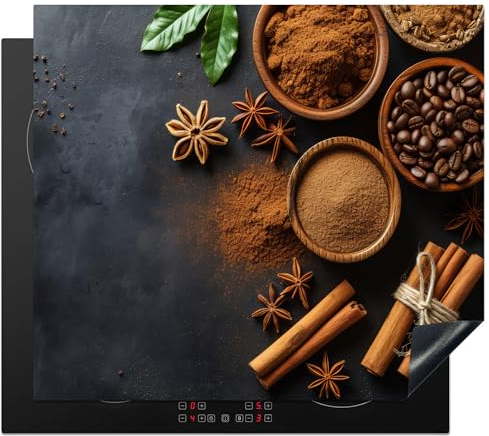 KitchenYeah© Copri Piano Induzione 60x52 cm Cucina Coprifornelli Copertura Protezione Cottura Tutto per la Cucina Cannella - Calcestruzzo - Caffè - Bastoncini di cannella - Spezie