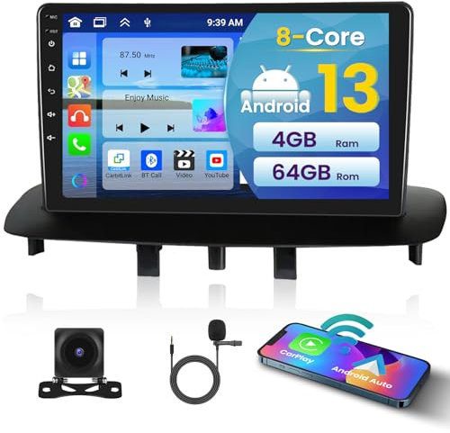 [8 Core/4G+64G] Inefala Upgrade Radio Android 13 con Wireless Carplay para Renault Megane 3 2009-2014 con 9 Pantalla Táctil Wireless Android Auto DSP 59UI GPS WiFi BT FM/RDS Mic Cámara Trasera