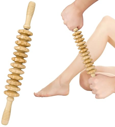 SRTSTR Rouleau Massage Bois Anti Cellulite Masseur Maderotherapie Appareil Rouleau de Massage Avec PoignéE Pour Tout Le Corps Bâton de Massage Musculaire Drainage Lymphatique (43 cm)