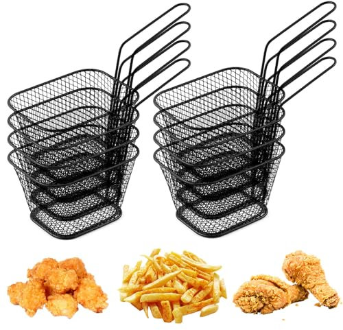 TOKINCEN 8 Stück Frittierkorb Klein Schwarz Servierkörbchen Edelstahl für Pommes Mini Pommes Körbchen Pommeskörbchen Friteusenkorb zum Servieren für Pommes Frites Garnelen Zwiebelringen
