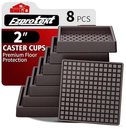 Furniture Coasters - 2x2 Non Slip Furniture Pads for Hardwoods Floors, 8 PCS Square Rubber Non Skid Furniture Caster Cups, Anti Slide Furniture Feet Floor Protectors for Bed Couch Stoppers (Brown)