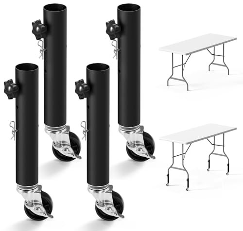 Feeloco Multifunctional Metal Furniture Legs with Caster Wheels,4 Pack Heavy Duty Table Rsers,Adjustable Table Leg Extenders,Desk Legs with Detachable Locking Casters(10.6 inch)