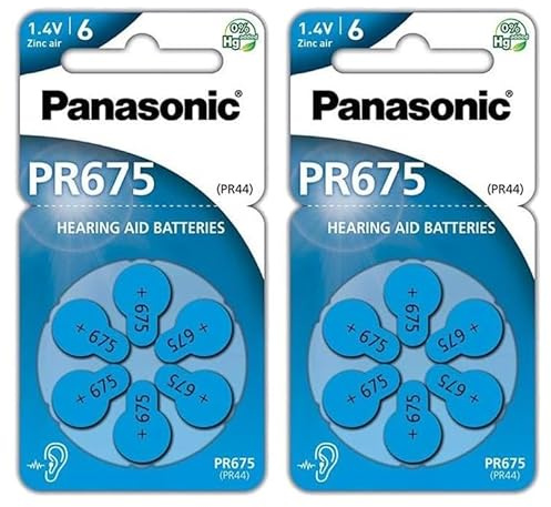 PANASONIC Lot de 2 Blisters de 6 Piles PR675 Zinc Air pour appareils auditifs