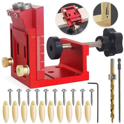 Pocket Hole Jig Kit, Adjustable Woodworking Punch Locator with Dowel Jig and Drill Guide, Metal Drilling Locator for Carpentry, DIY Woodworking Tools Universal Motorcycle Handlebar Lock