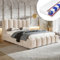 MOTIVENA Grand Bubble Bett 180x200, Polsterbett 180x200 Samt, mit Bettkasten, mit Stauraum, mit Lattenrost, mit Kopfteil, Matratze H3, Beige Creme