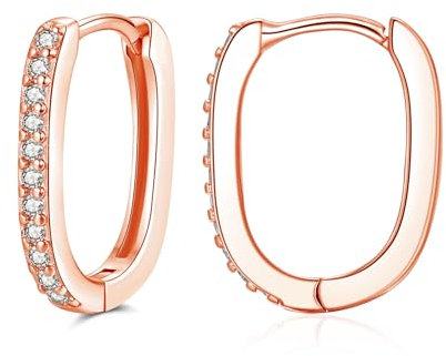 Josfeva Silber Creolen Ohrringe für Damen, Knorpel Schlafen Ohrringe für Frauen Mädchen, 925 Sterling Silber Oval Ohrring Creolen mit 5A Zirkonia, Hypoallergen U-förmige Geometrische Silber Kreolen