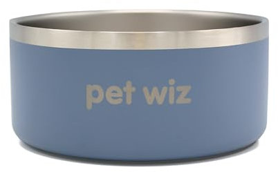 Stainless Steel Double Walled Dog Bowls | Durable, Non-slip & Dishwasher Safe Pet Bowl with Powder Coating Colour | Available in 900ml and 1900ml, in Grey or Teal (Grey, 900ml)