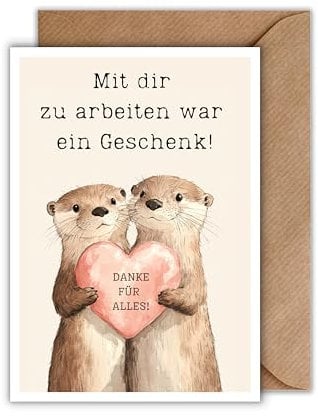 WBdesignz Abschied Karte mit Umschlag - Abschiedskarte für Kolleginen mit einem Spruch Otter mit Herz Glückwunschkarte Geschenkkarte zum Abschied und Neuanfang für Frauen (DIN A6)